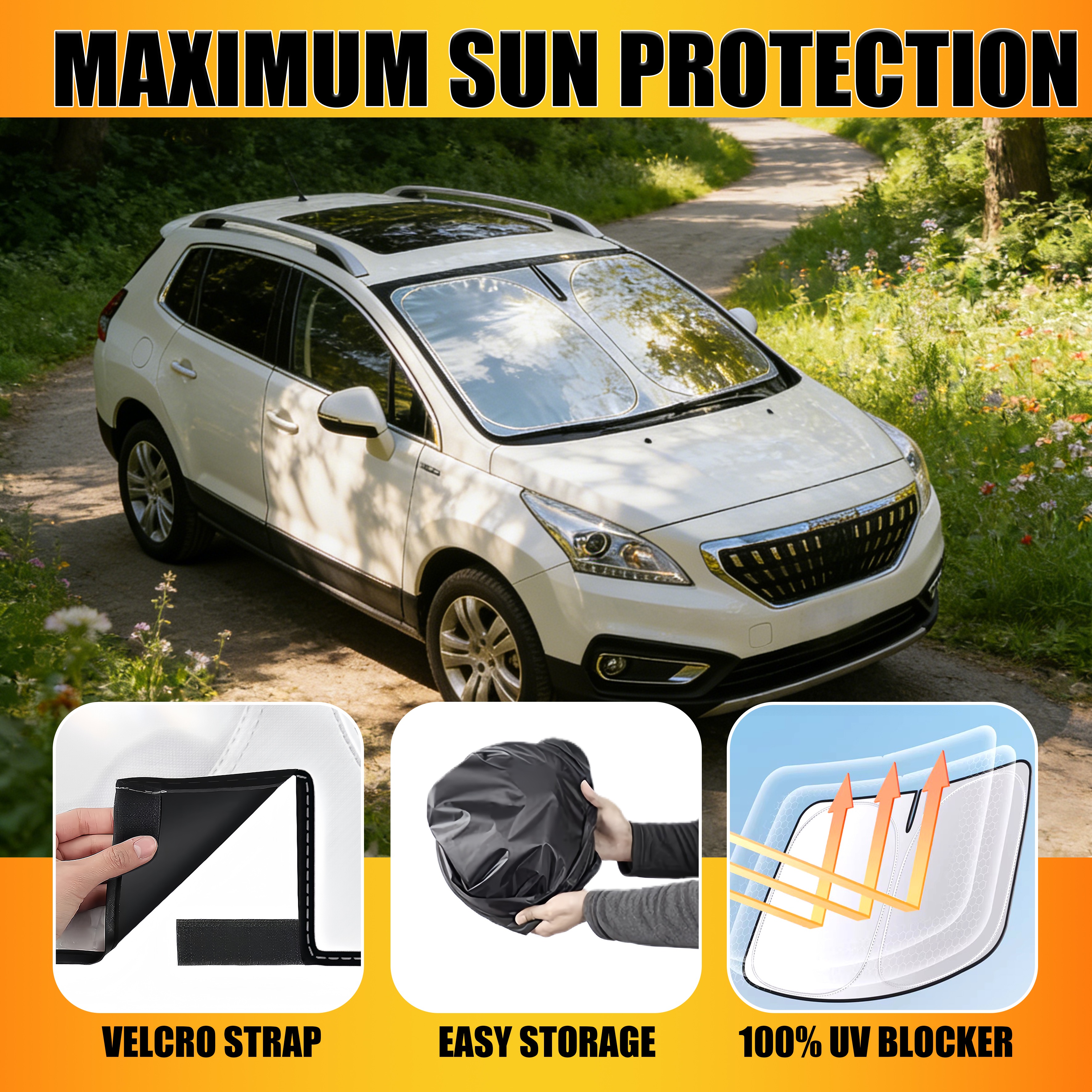 Image of Windshield-specific Sun Shade | Small/mid-sized Design For Full Coverage With , 99% Light Blocking Rate, Of Heat Insulation & Uv Resistance, & , & Fold