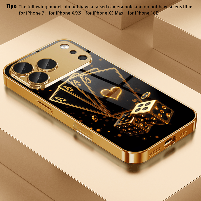 TEMU Phone Case: 1 Luxury Playing Cards, Dice, And Coin Pattern Electroplated Hd Glass Phone Case For Iphone