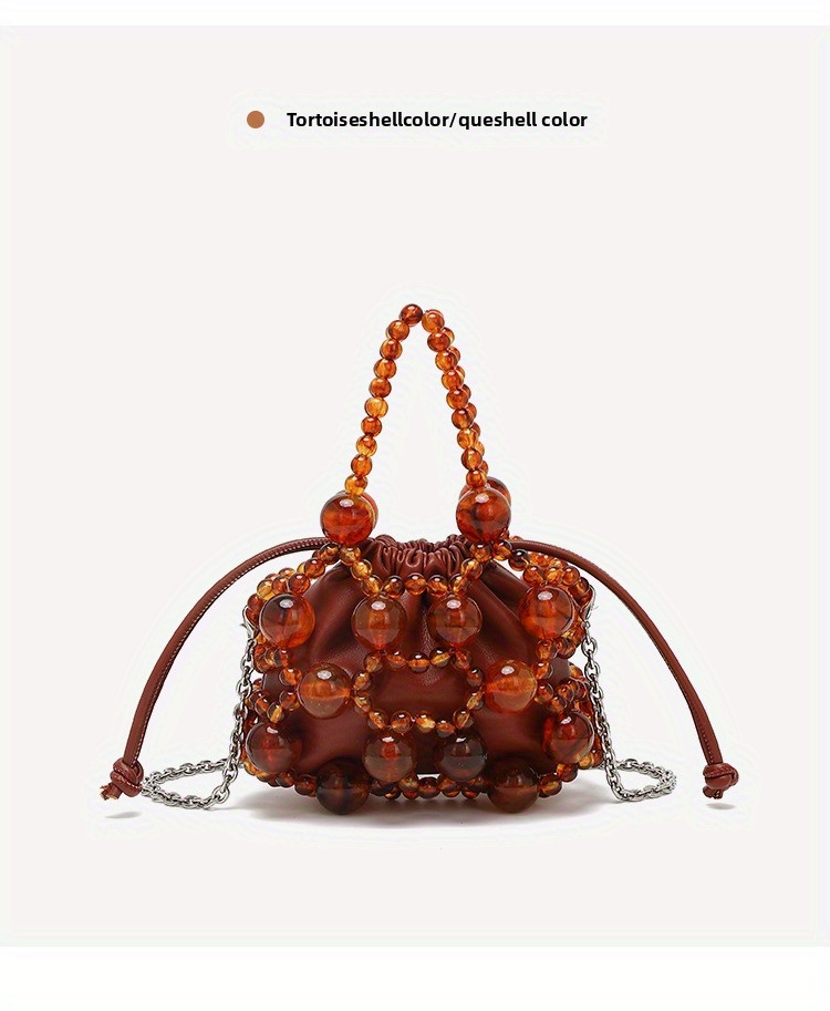 2025 New High-End Casual Chic Crossbody Bag with Adjustable Strap, Hollow Metal Beaded Woven Design & Bead Accents, 7.09x3.15x5.51inch, Golden-Tone Clasp Closure for Everyday Use