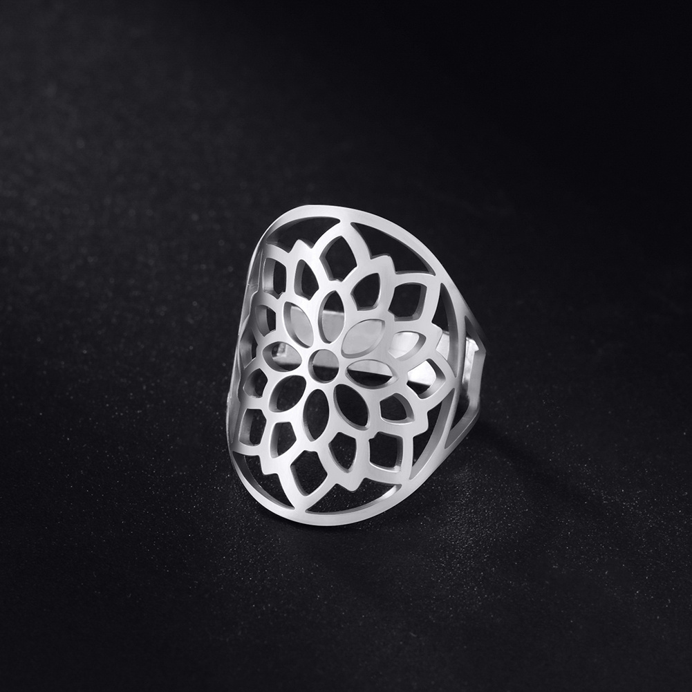 Men's Bohemian Adjustable Lotus Flower Ring, Vintage Design