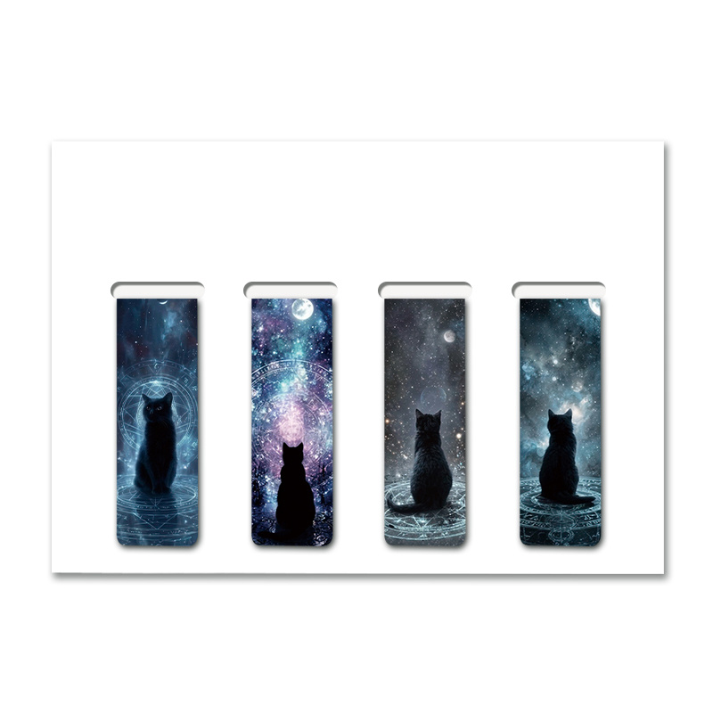 TEMU 4pcs Black Cat Magnetic Bookmarks, 4 Count Aesthetic Kitten Page Markers, Celestial Spiritual Themed Reading Accessories For Cat Lovers, &