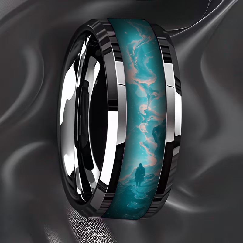 Unisex Turquoise Pink Moon Nebula Star Ring