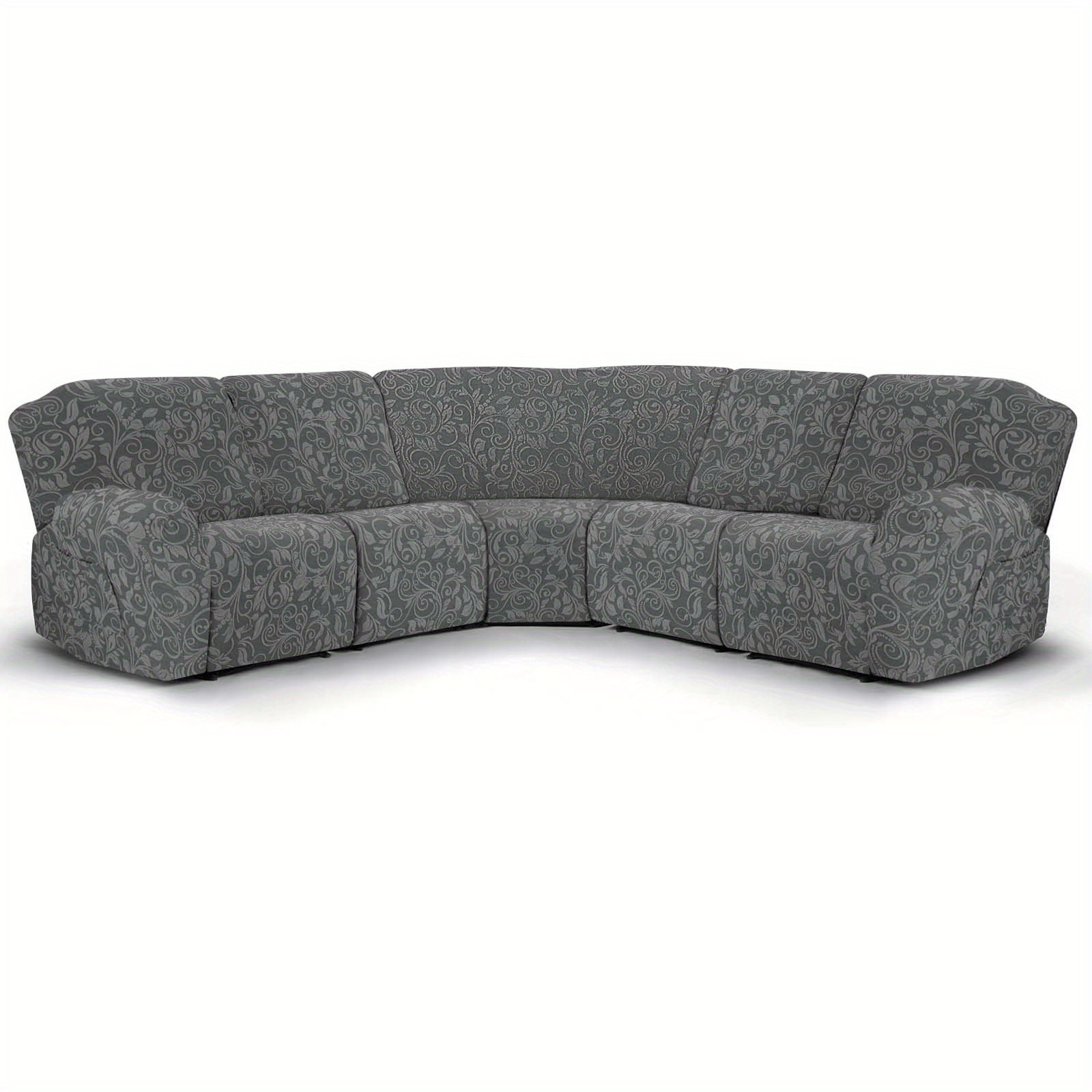 Image of Topchances 5-seater Sofa Cover 7pcs Set, Elegant Knitted Jacquard Floral Slipcover With 2 Storage Pockets, 210gsm Durable Easy Clean Luxurious Cover For Living Room
