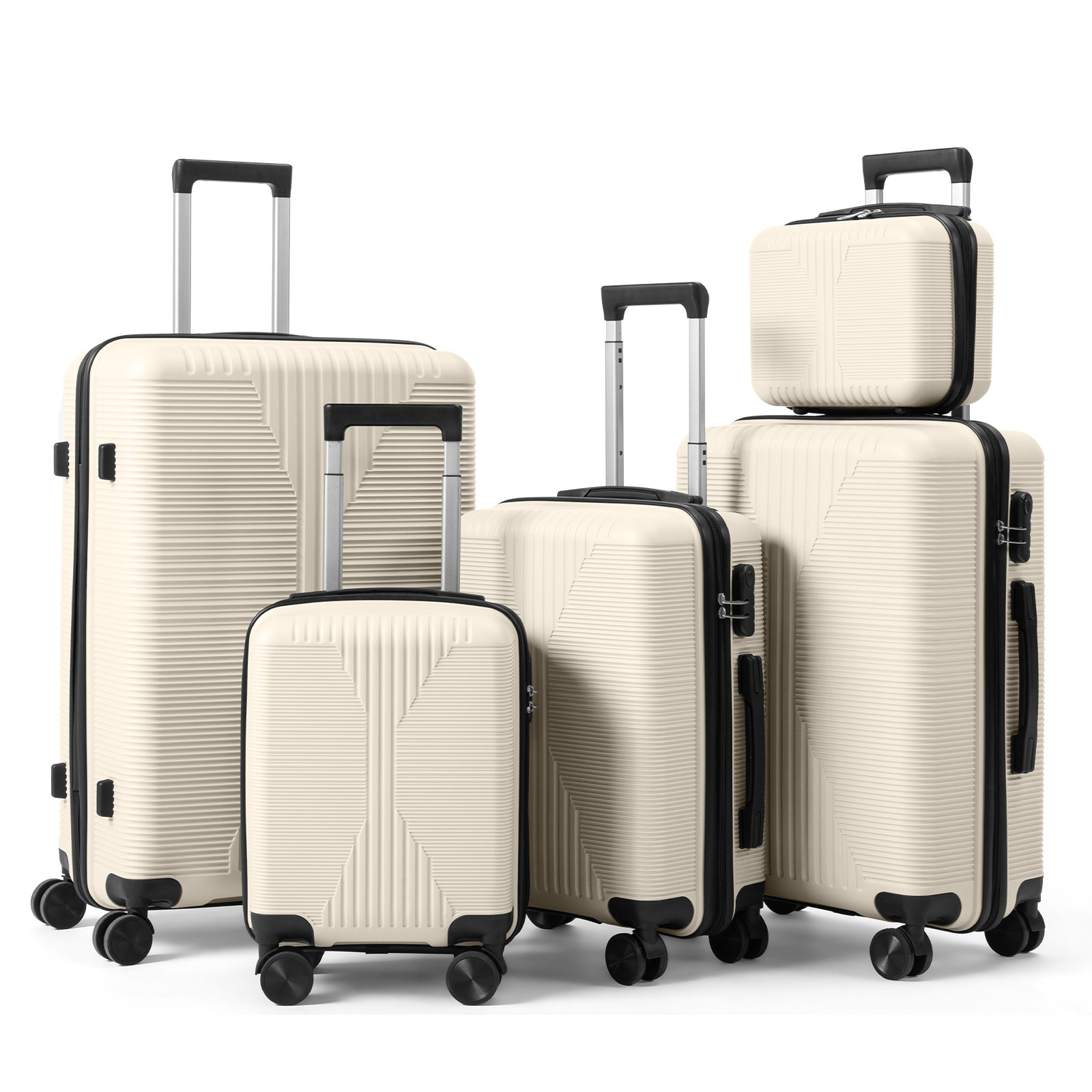 Pp Hard Shell Luggage Set, 4/5pcs Expandable Lightweight Pp Suitcase With 360° Spinner Wheels, 12/16/20/24/28 Inch - Stylish