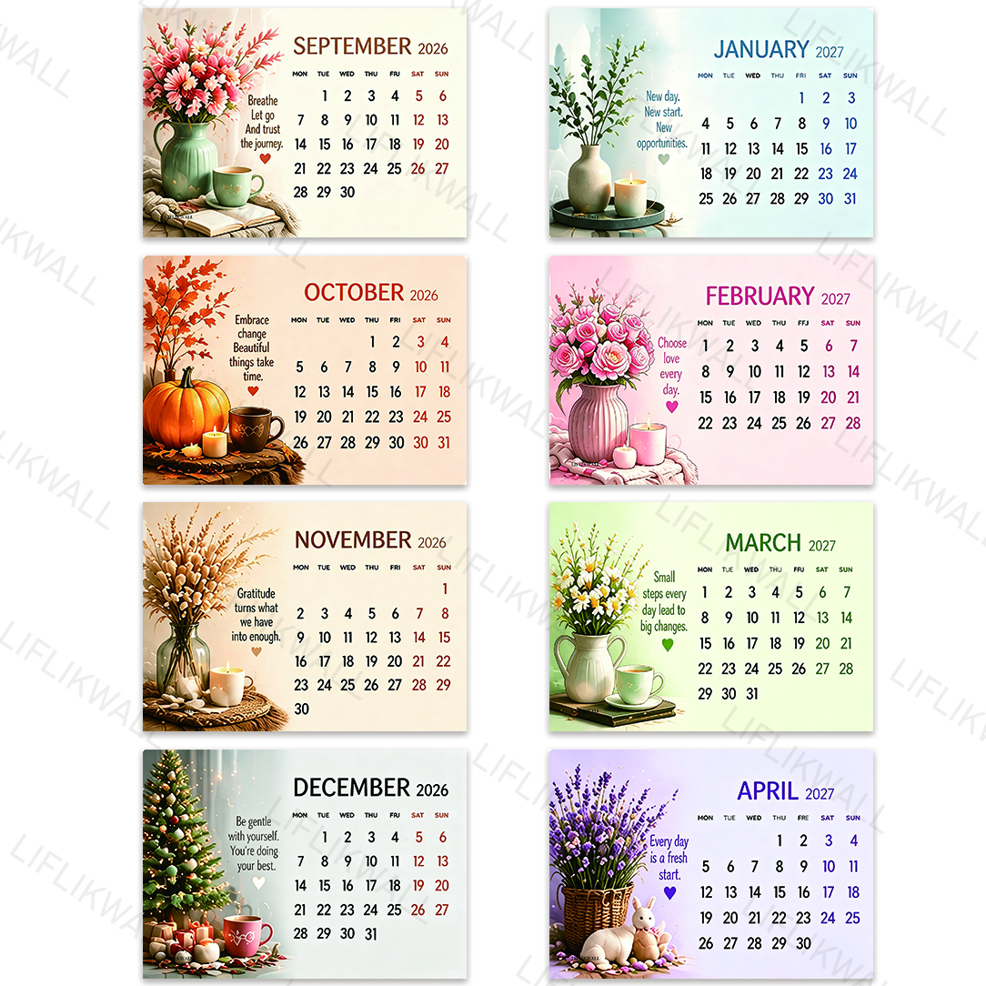 TEMU Liflikwall Mini Calendar Card For September 2026 - December 2027 | A6 Double-sided Monthly Planner With Dated Pages | Suitable For Planning,