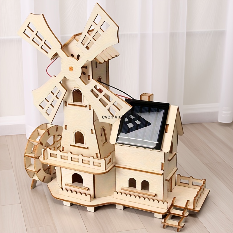 Kit Molino De Viento Solar De Madera Amosfun | Proyecto Educativo DIY | Para Niños +10 Años | Decoración De Jardín