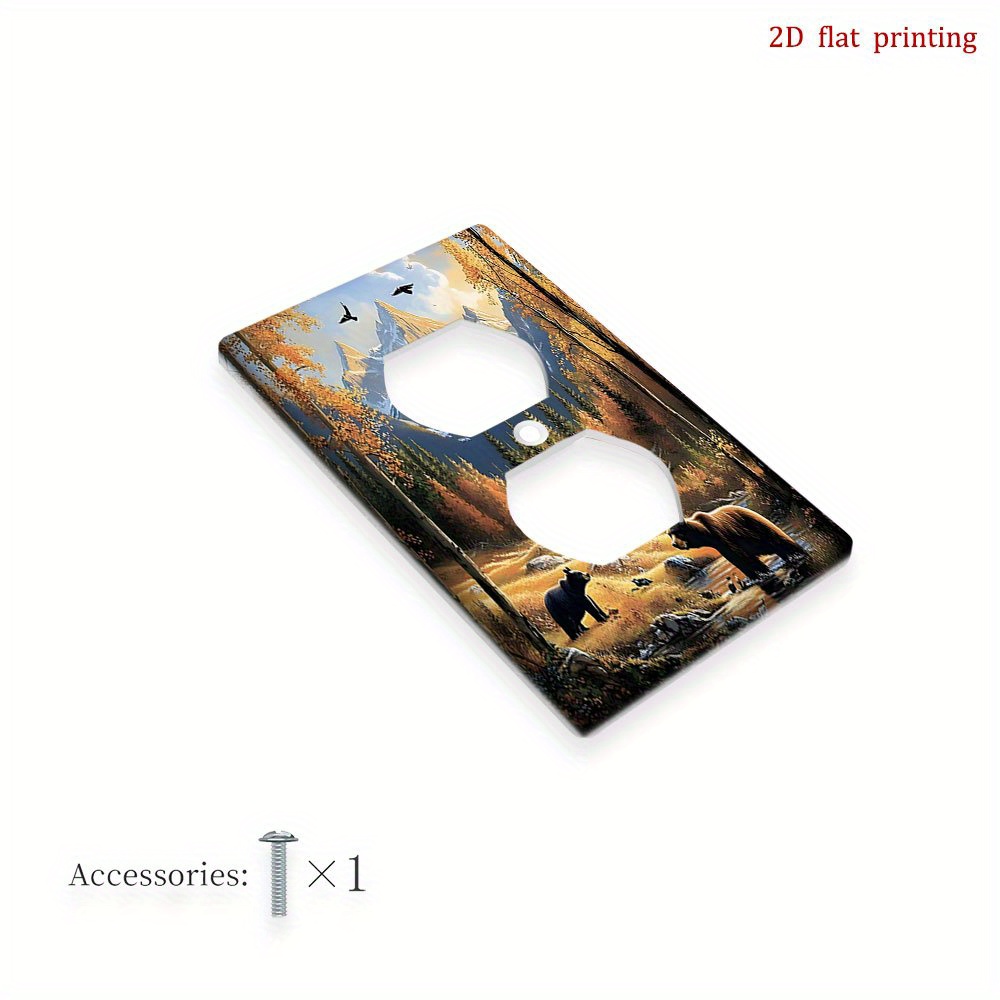 TEMU 1pc Couverture d'Interrupteur Ours de Forêt Montagneuse - Plaque Murale Décorative Imprimée en 2D Durable avec Installation Facile, Pas