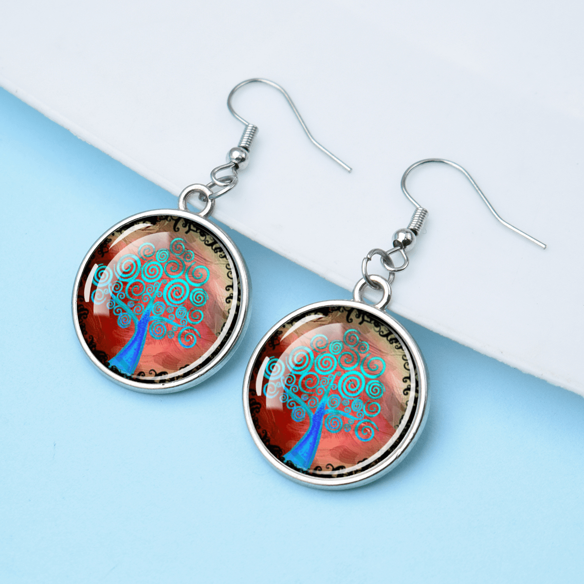 Art Tree of Life Nature Theme Gem Pendant Earrings, Gift for Her