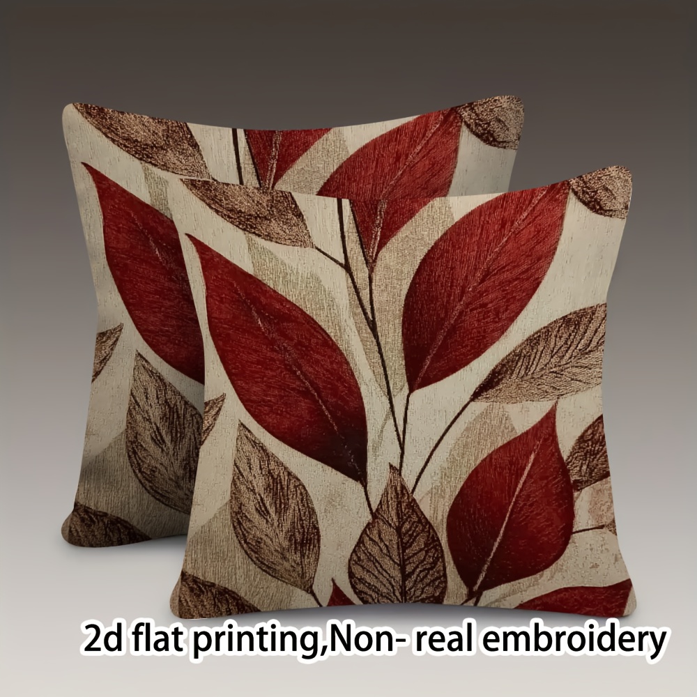 TEMU 2d 2pcs Reddish-brown Leaf Pattern Pillowcases, In Multiple Sizes, Made Of Velvet With Single-sided Printing (pillow Inserts Not Included).