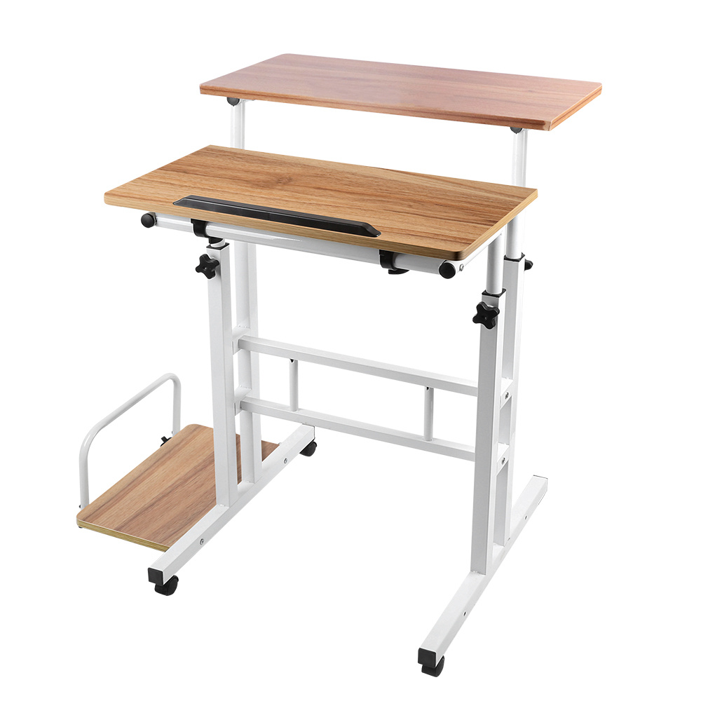 Image of Computer Desk (small Size With Cpu Holder), Double-layer Computer Desk, Multi-functional Desk, Double-layer Space Utilization, Height Adjustable, Casters For , 82 X 60 X 67-115cm