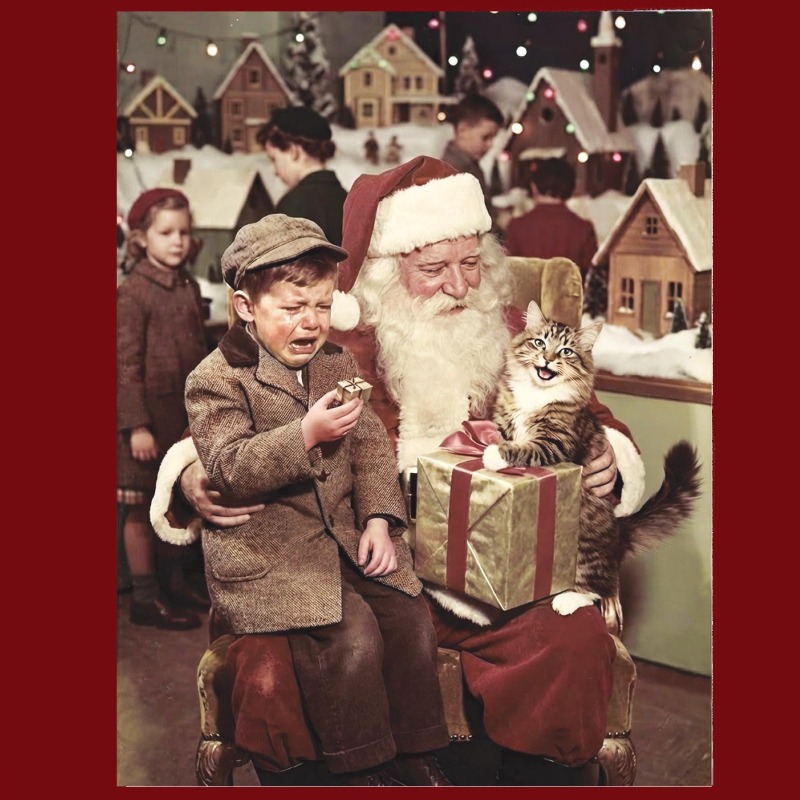 TEMU 1pc Funny Cat Santa Christmas Card Suitable For Cat Lovers - Vintage Humor Suitable For Office &, Self-sealing Closure With Retro Cat-themed,