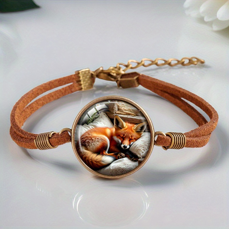2pcs White and Red Fox Handmade Glass Cabochon Bracelets