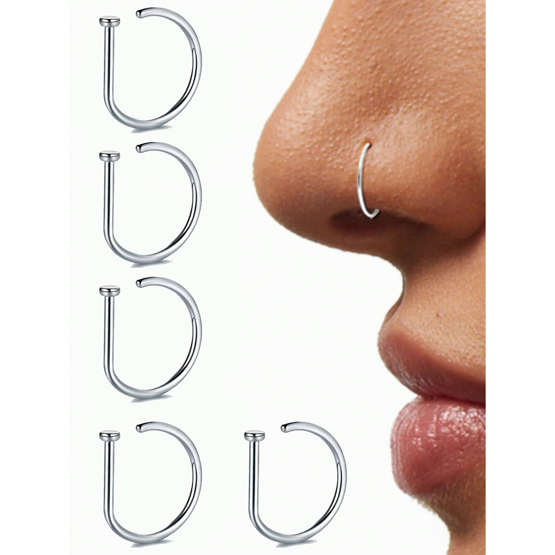 3pcs Geometric Shape Punk Nose Rings Set, Stainless Steel