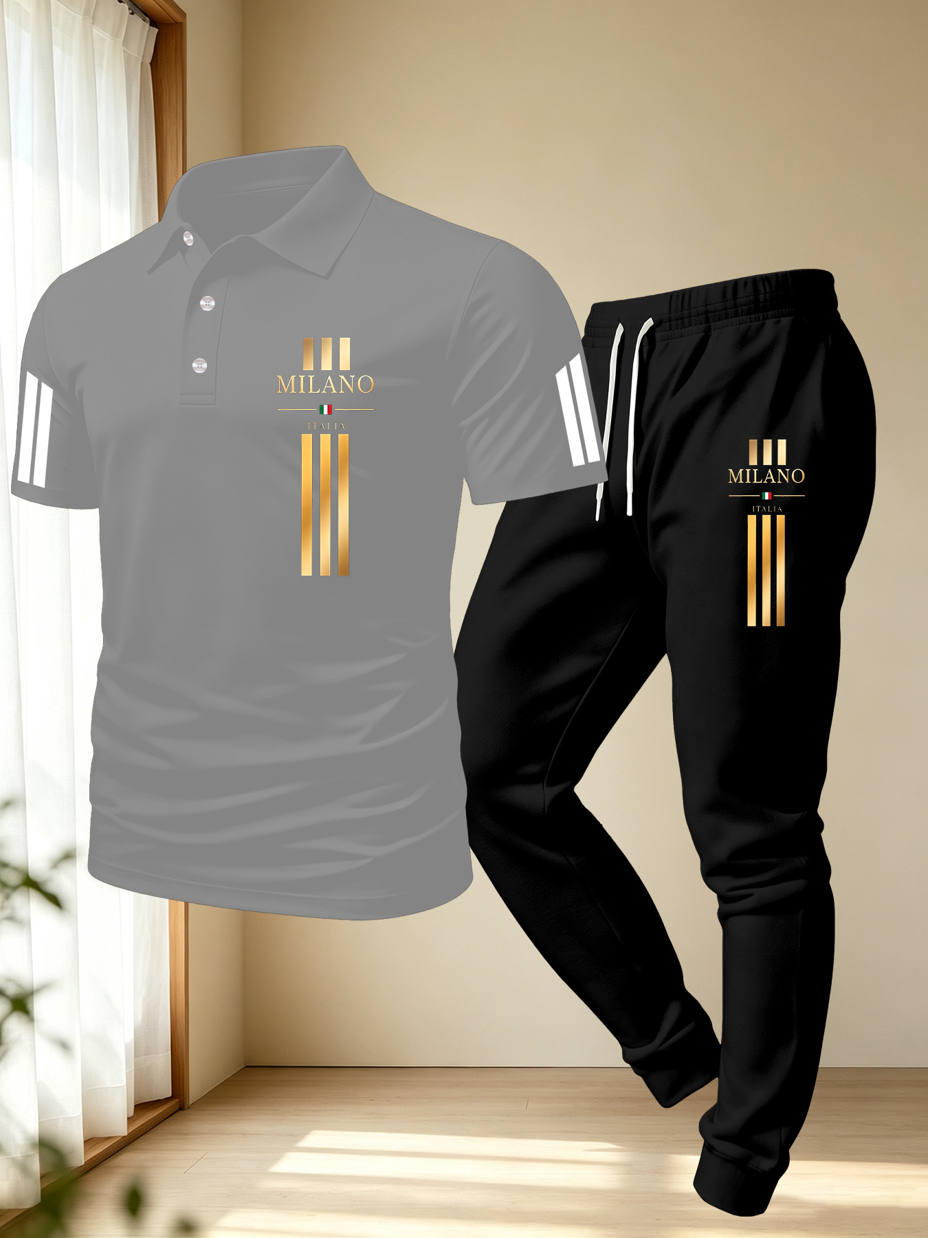 Conjunto de Calças Polo Minimalista Casual Masculino 4