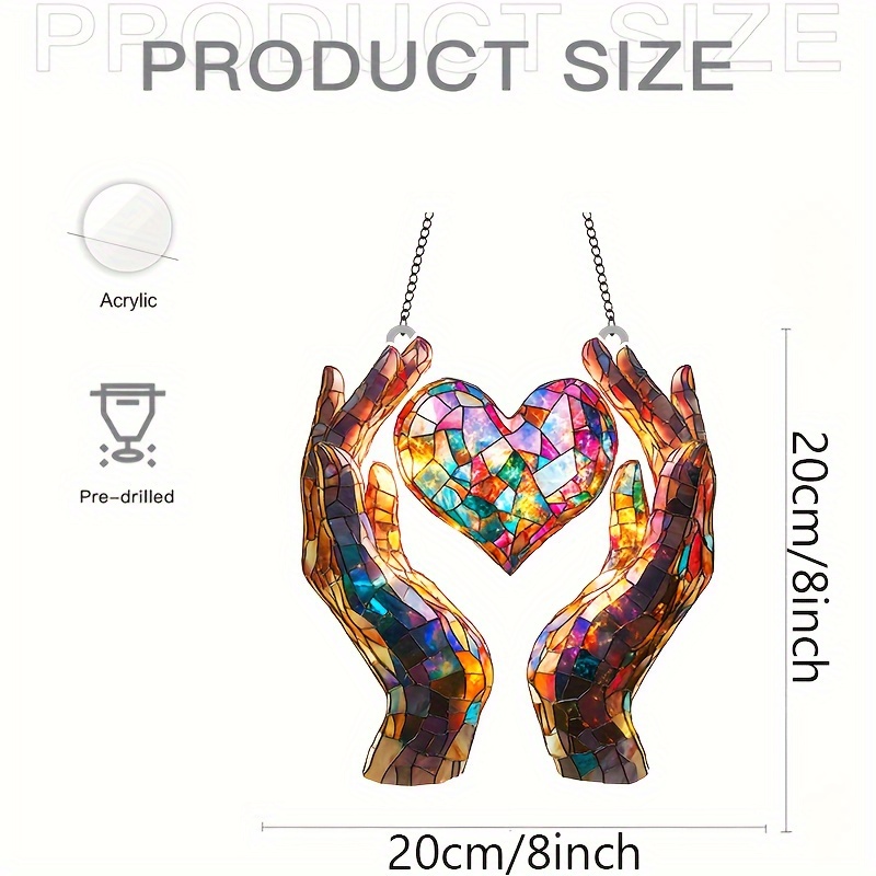 TEMU 2d Flat - 2d Sun Catcher With A Handheld Heart Shape Design, Suitable For Wedding And Love-themed Plastic Hanging Decoration, Measuring 8x8