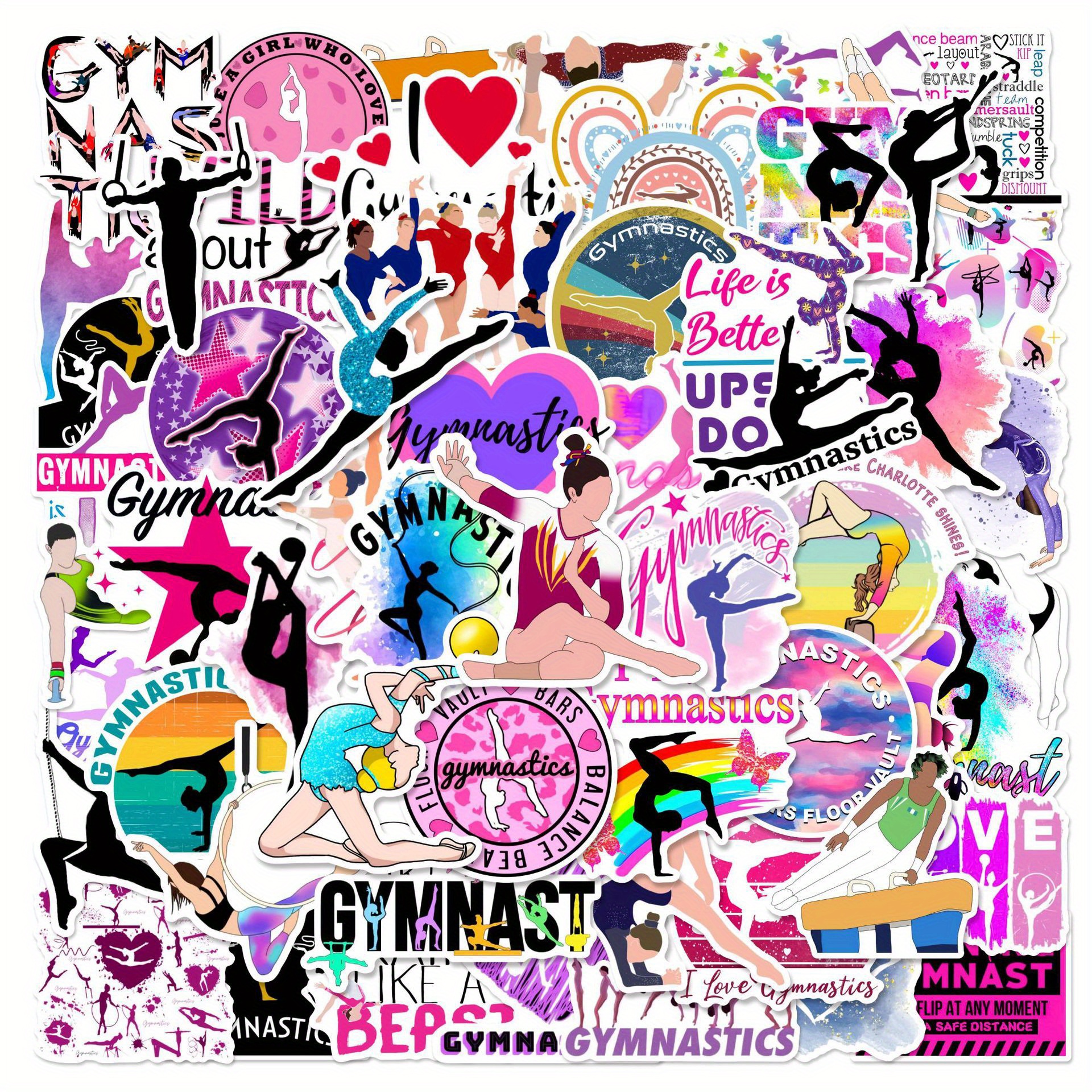 50pcs Gymnastics Doodle Stickers Suitable For Suitcase Phone Case Laptop Helmet Skateboard Decoration Stickers Creative