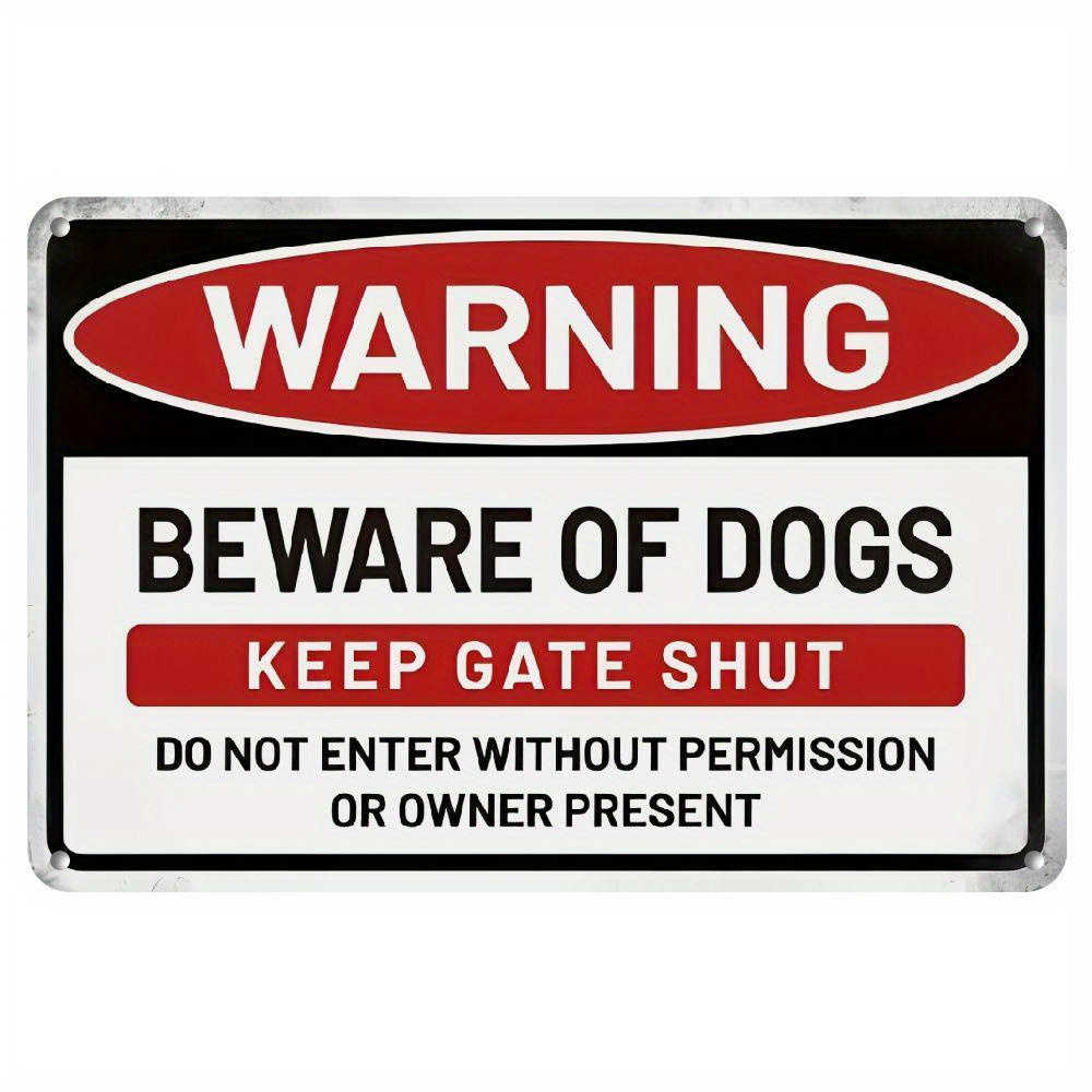 TEMU Beware Of Dogs Metal Sign - Durable, Weather- For Indoor/outdoor Use - 8x12 Inches - Perfect For Man Cave, Bar, Garage, Home Decor - Unique Gift