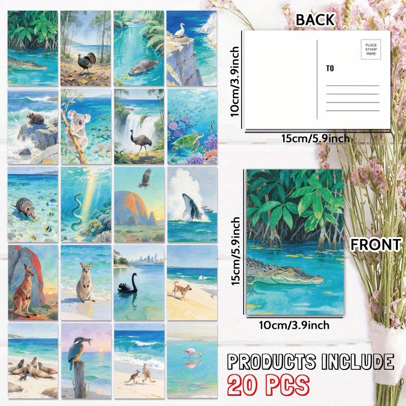 TEMU 20pcs Of Postcards Featuring Australian Ocean Landscapes And Iconic Animals, Perfect As A Unique Everyday Gift For Ones, To , Gratitude For