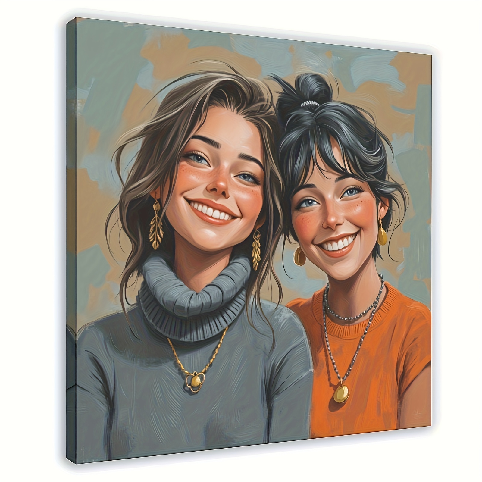 TEMU 2d Flat, 2d Flat, 2d Flat Canvas Photo Personalized 2d Custom Photo To Cartoon Art Personalized Fun Cartoon Portraits With Wrapped Canvas Frame