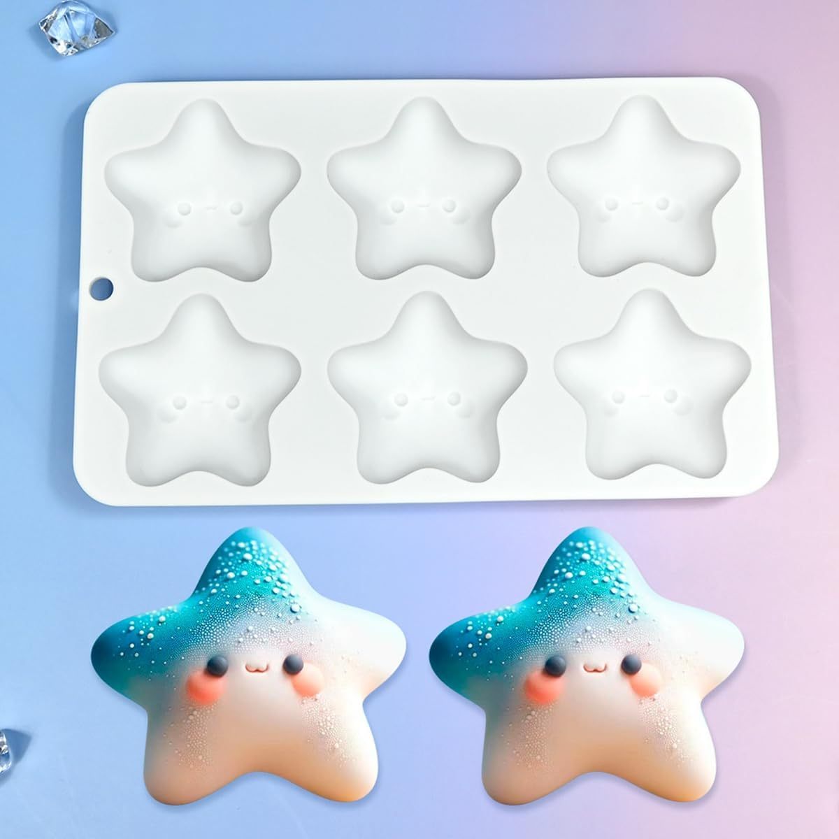 Image of Mostsom 3d Silicone Star-shaped Dessert Molds - Cute Cartoon Baking Molds For Cakes, Mousse, Chocolate, Soap & - , , Reusable, 6- Muffin Pan For Holiday & Party Treats