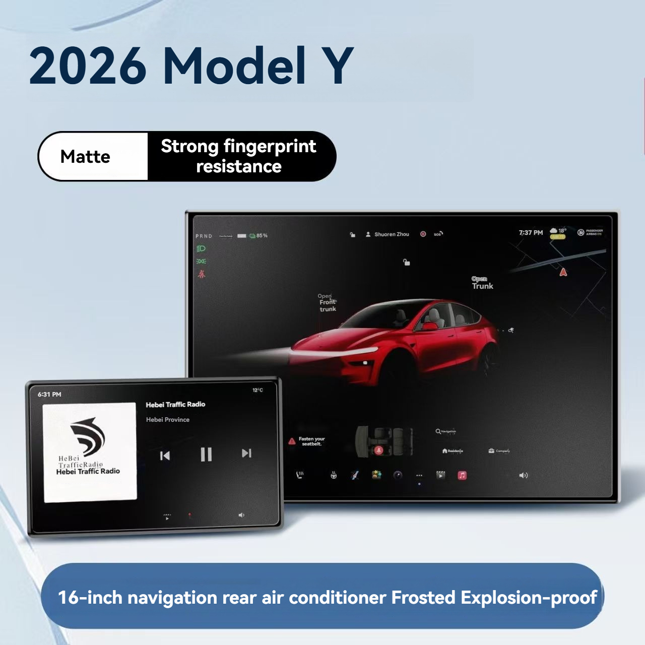 E-shop Matte Displayschutzfolie für 2023-2026 für TESLA und Model 3, 2er-Pack für Zentralbedienung Navigation und hinterer AC Touchscreen,