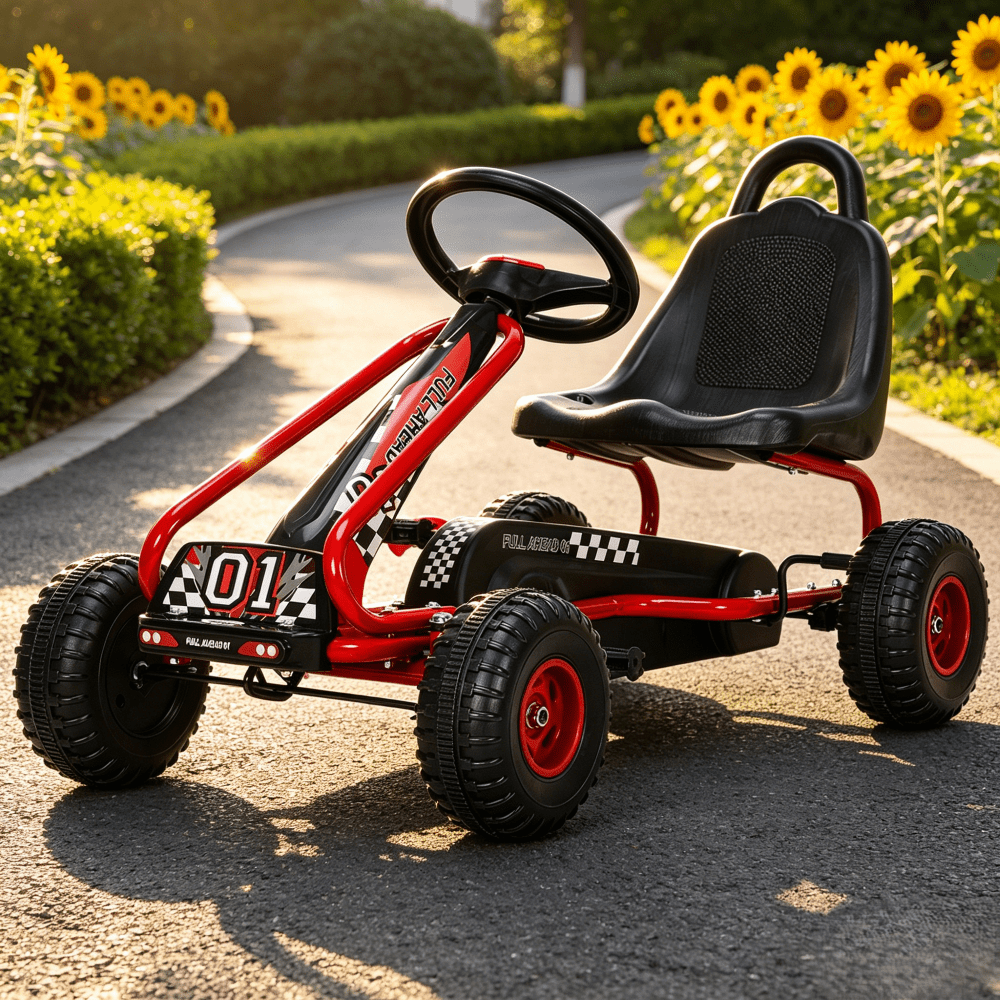 TEMU Costway Kart, 4-wheel Pedal Powered Ride On With Adjustable Seat, And Wheels, Outdoor Racing Car For Boys And Girls
