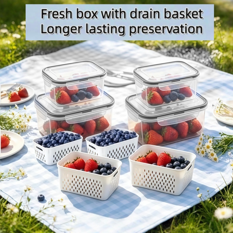 8pcs Large Capacity Fruit Storage Containers with Drain Colander