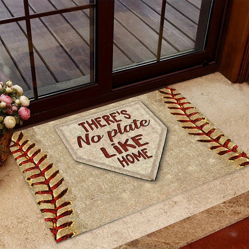 TEMU 31x20 Inch Baseball-themed Flannel Doormat - "'s No Home" Design, Non-slip &, Perfect Gift For Baseball Fans, Indoor/outdoor , Machine Washable