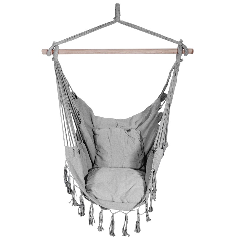 Image of Hammock Chair Hanging Rope Swing, Max 226.8 Kg, 2 Cushions Included, Large Macrame Hanging Chair With Pocket For , With Hardware Kit (light )