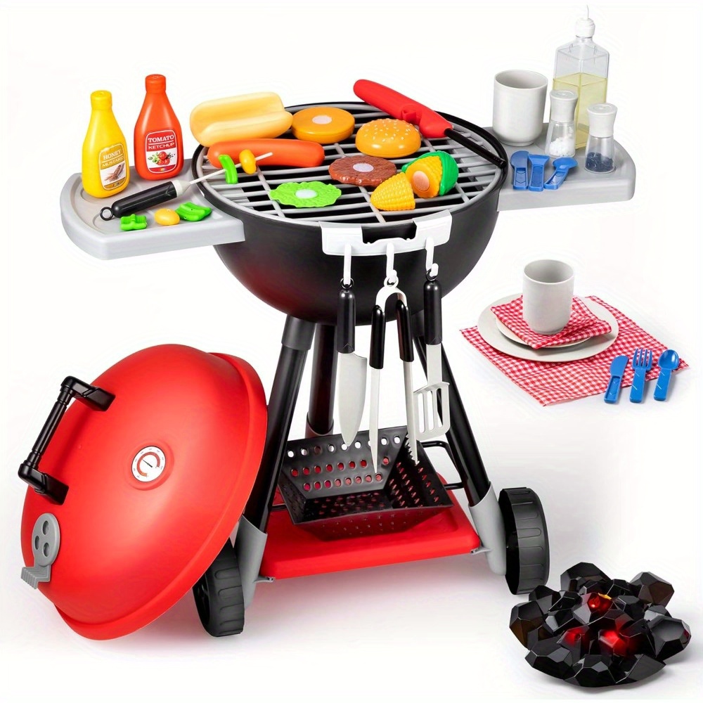 TEMU Syncfun 34pcs Kitchen Toy Set, Bbq Play Grill, Cooking Toy Set, Play, Kids Grill Playset Interactive Bbq For Kids With , Birthday Gift For Boys