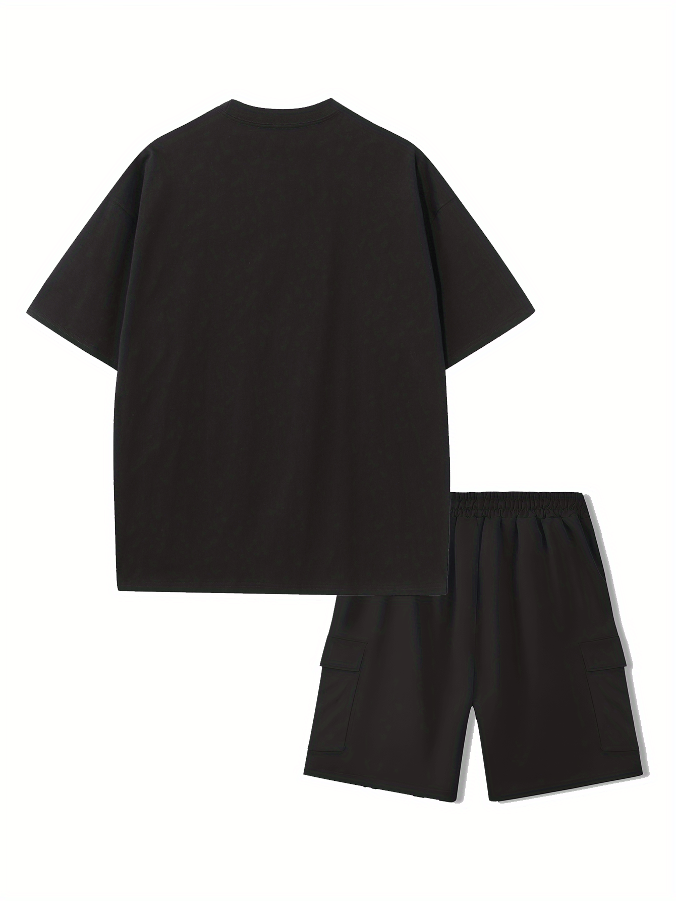 Printed Men's 2pcs Set: Round Neck Cotton Short Sleeve T-Shirt and Work Shorts, Suitable for Spring/Summer
