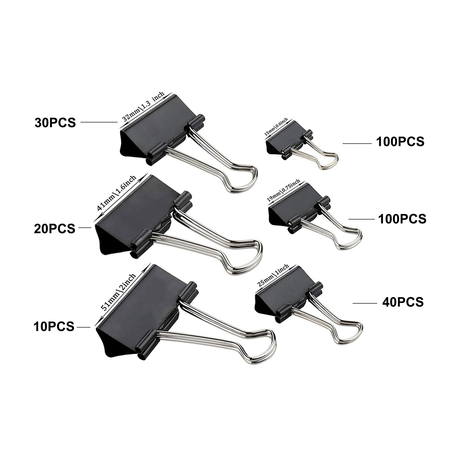 A Pack Of 300 Binder Clips In Sizes (black), Including Jumbo, Large, Medium, Small, Mini, And Micro, Suitable For Office, School, And Home Use