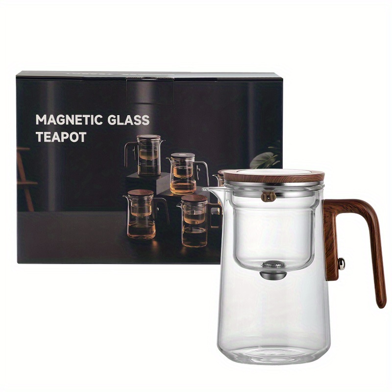 Magic Teapot, 800ml/27.05oz Wood Grain Handle Magnetic Brewing Heat-resistant Tea Separator Water Cup Coffee Cup Wizard Teapot