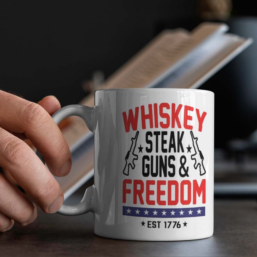   gun pattern ceramic mug patriotic coffee cup for office camping dining   details 1