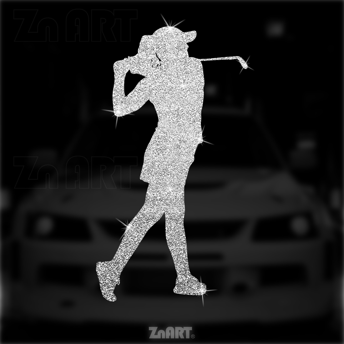 Image of [glittering Silvery/ Shiny Purple] 1pc Female Golfer Sports-themed Creative Glitter Vinyl Sticker, Car, Suv, Motorcycle, Notebook, Window Glass, Sticker Hides Scratches, To Paste & Remove, No Residue