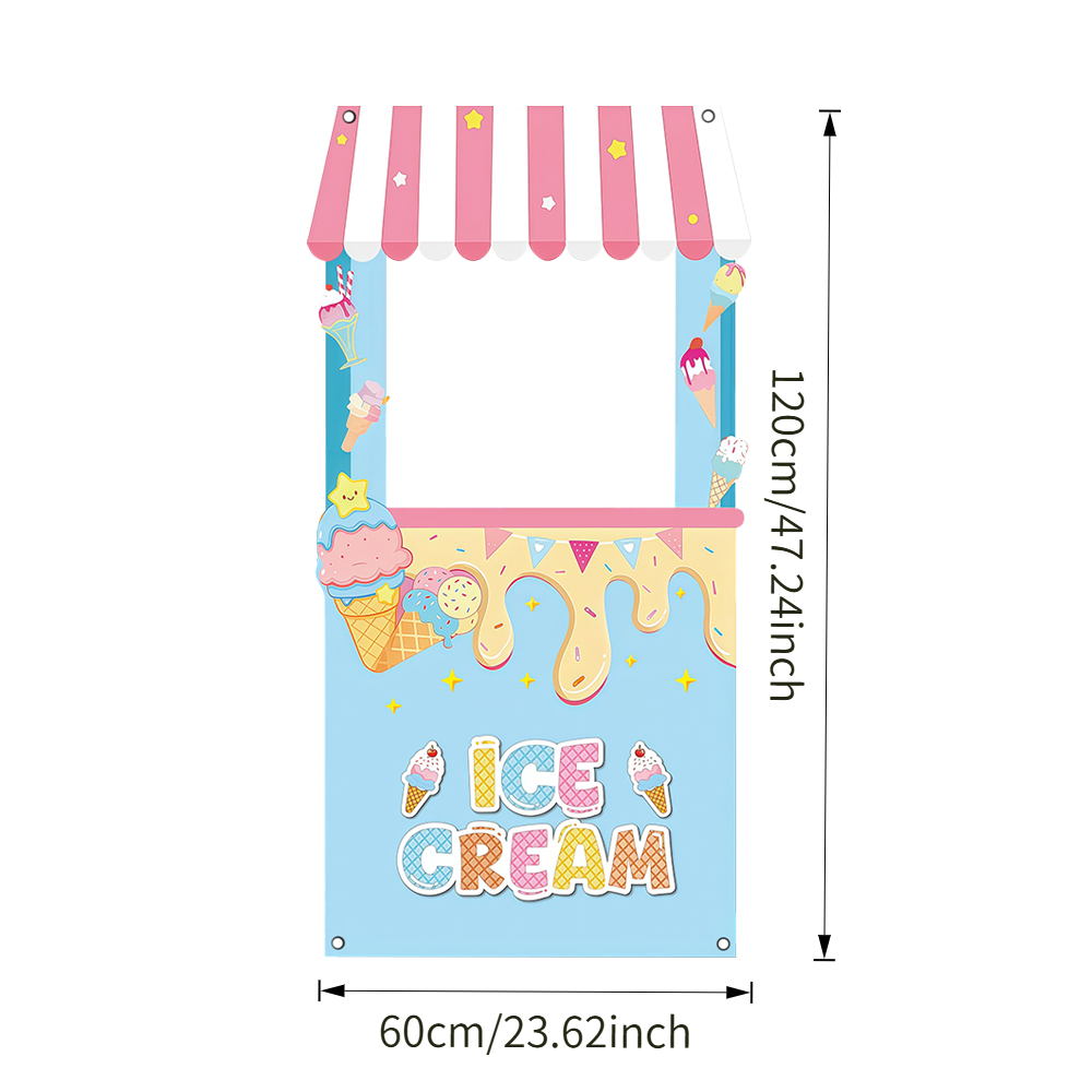 TEMU 1pc, Cream Theme Hollow Background Cloth, Contrast With Ice Cream And Star Patterns, Ice Cream Theme Birthday Party Photo Props, Summer Dessert