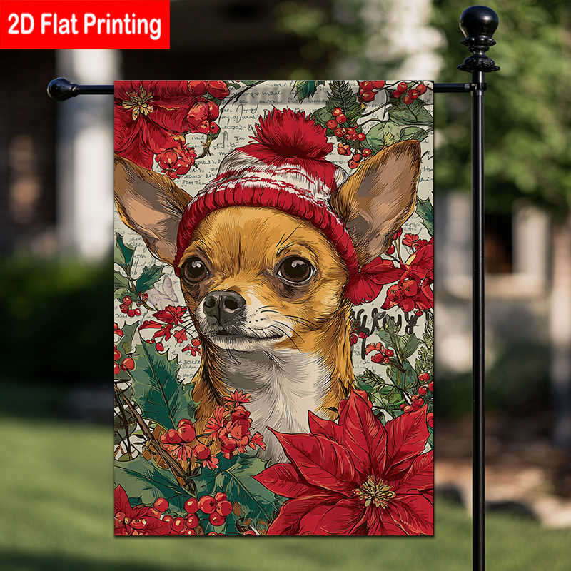 TEMU 2d Flat, 2d Flat 1pc Beautiful Garden Flag Featuring An Adorable Chihuahua Dog Is The Perfect Outdoor Decoration To And Autumn Celebrations.