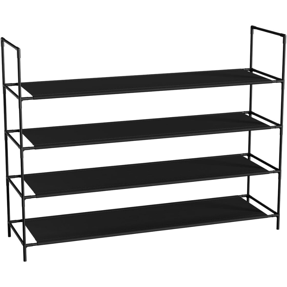 Image of Sekey Shoe Rack, 3 Tiers, Stackable, Space-saving Shoe Rack For Hallway And , Metal Shoe Rack For 15-18 Pairs Of Shoes (92x29.5x55, Black)