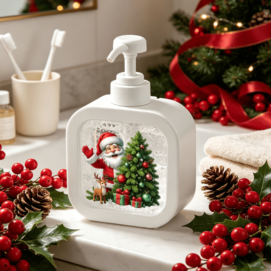 TEMU 1pc Refillable Liquid Christmas-themed Printed Dispenser Bottle, Christmas Tree Holiday Atmosphere Soap Dispenser, Lotion Dispenser, Dispenser,