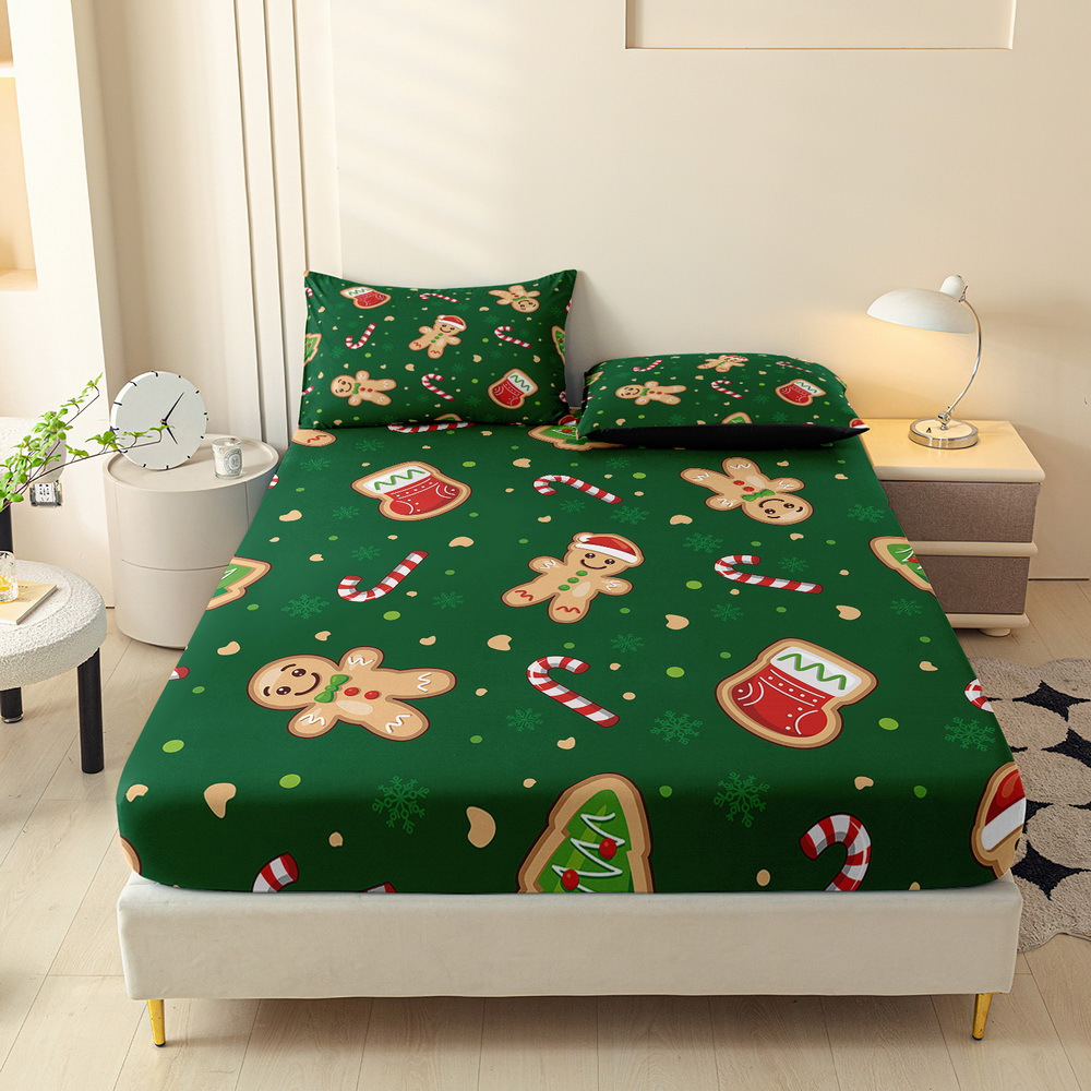 TEMU 3pcs Christmas Gifts Printed Fitted Sheet Set, Queen Mattress Cover, Twin Mattress Protector, King Bedding Set, Polyester Machine Washable,