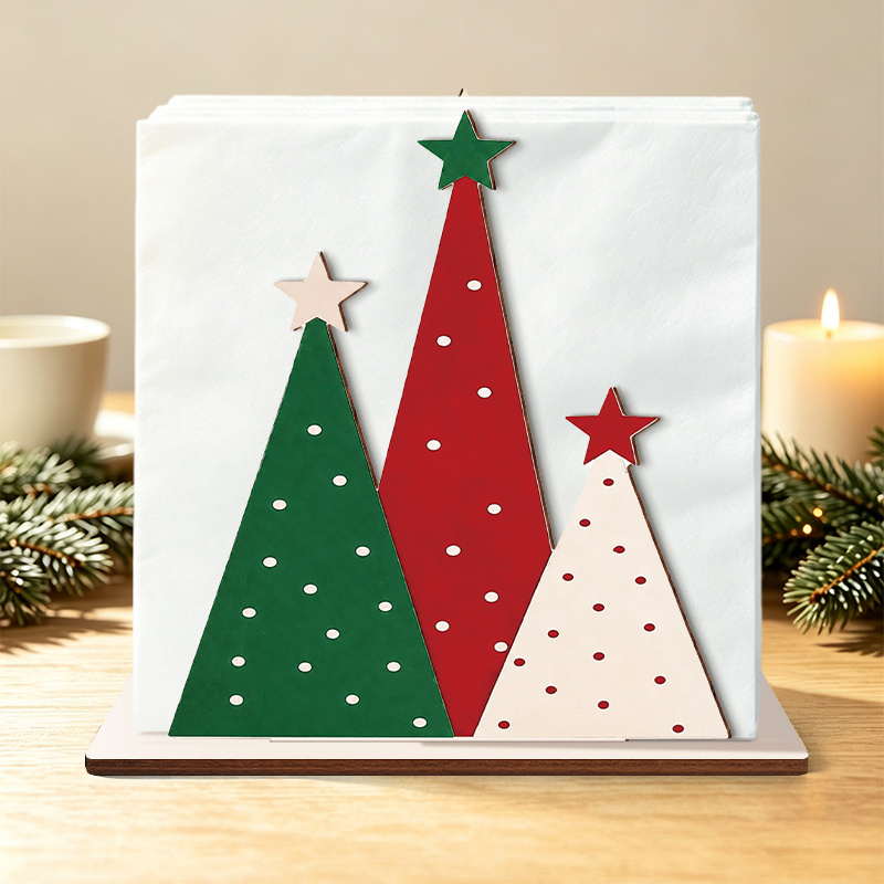 TEMU 2d Flat Wooden Printed Napkin Holder, Polka Dot Christmas Tissue Dispenser, Kitchen Tabletop Tissue Storage Box, Suitable For Christmas Party