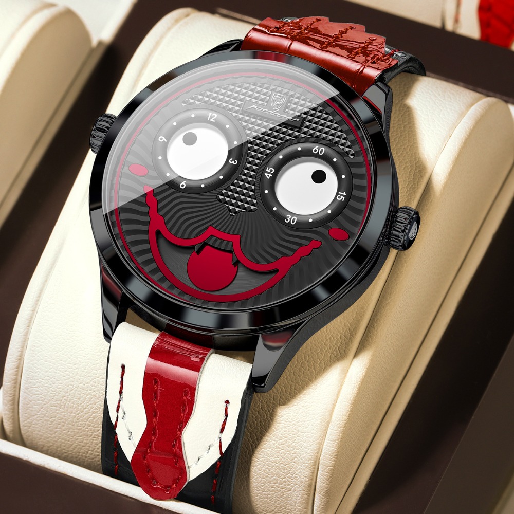 New Business Luxury Men's Watch, Faux Leather Strap, Unique Pattern, Cartoon Y2k Style, Back To School , Motorcycle Riding Watch, Christmas And Halloween Gift Watch, Without Battery