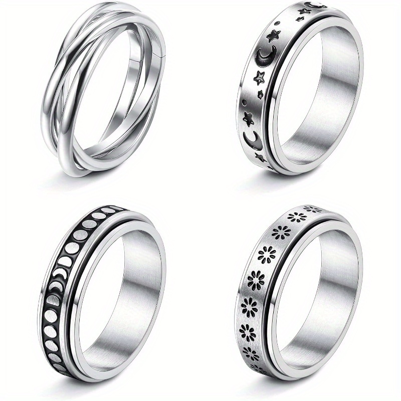 stainless steel fidget anxiety ring for women men fidget spinner rings moon star celtic stress relieving spinning ring wedding band rings set46pcs Product details 0