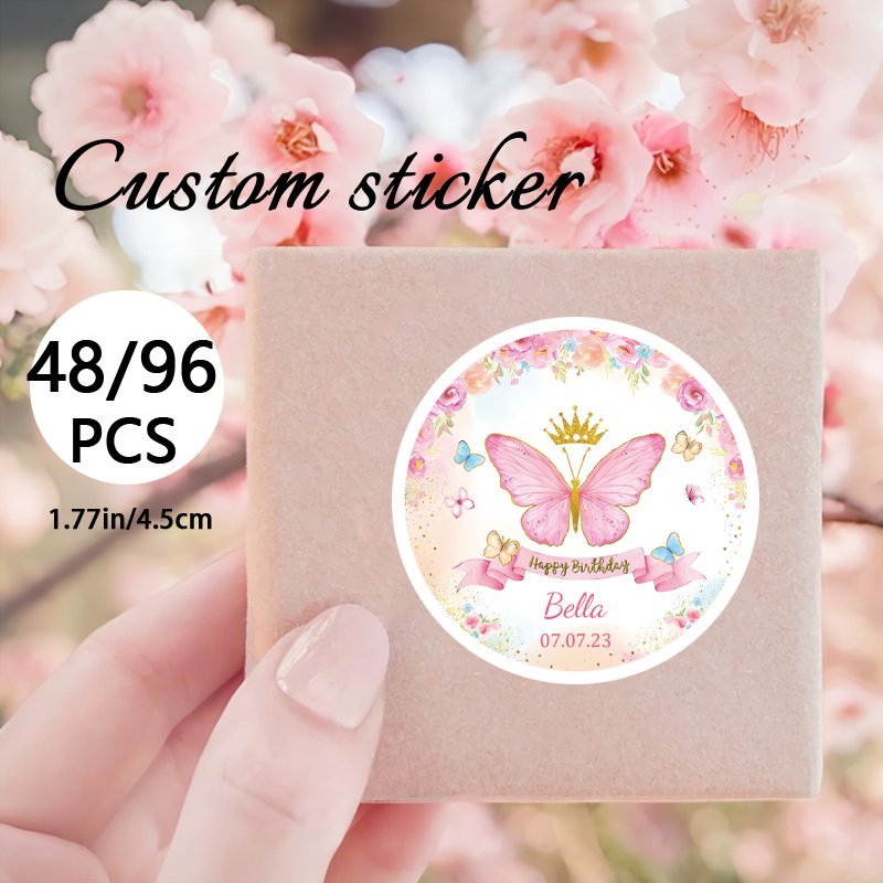 

Customize 48/96pcs Birthday Party Stickers With Names And Date, Personalized Pink , Gift Bags, Envelope Labels