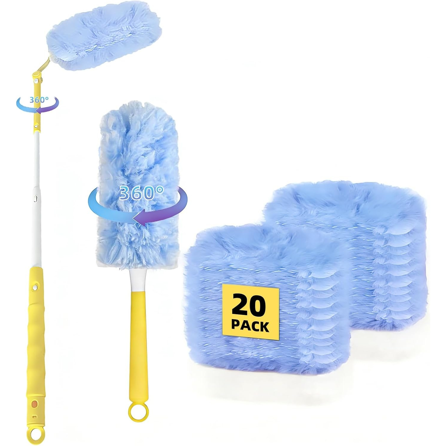 TEMU 22pcs Blue Dusting Duster Set, With 20pcs Heavy-duty Duster Refills, Including 1 Extendable Handle   1 Short Handle, Multi-surface Cleaning Kit