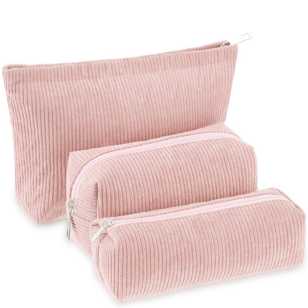 

3pcs Makeup Bag Cosmetic Bags For Women Corduroy Travel Toiletry Make Up Brush Storage Bag Pounch Organizer Travel Essenitial For Women