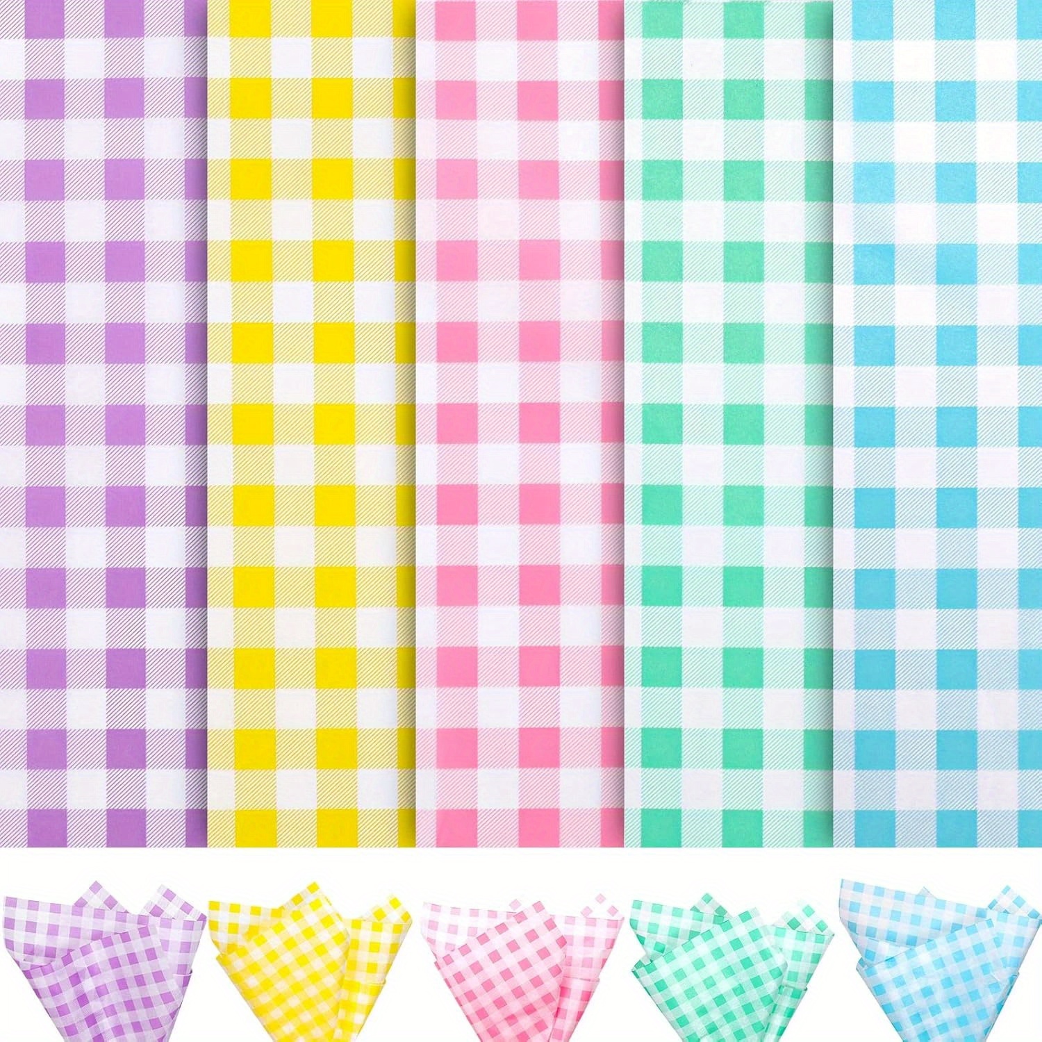 

20 Feuilles de Soie Pâques Pastel à la à Carreaux Buffalo 5 Couleurs Violet Jaune Rose Vert Bleu de Soie pour Cadeaux pour DIY Sacs Cadeaux Été Pâques Décoration d'Anniversaire, 14 x 20 pouces