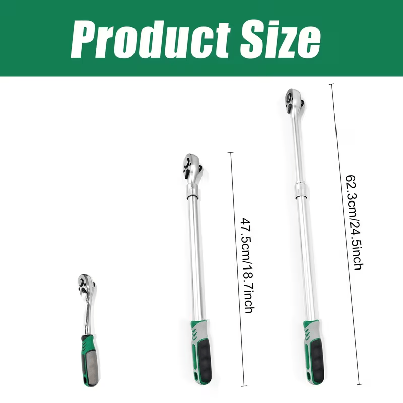 Image of Extended Quick- Release Ratchet Socket Wrench, 1/ 2 Inch Connector, 72- Tooth Ratchet, Reversible, Suitable For Automotive, Motorcycle, And Mechanical Repairs, With A Length Of 600mm/ 23. 6 Inches