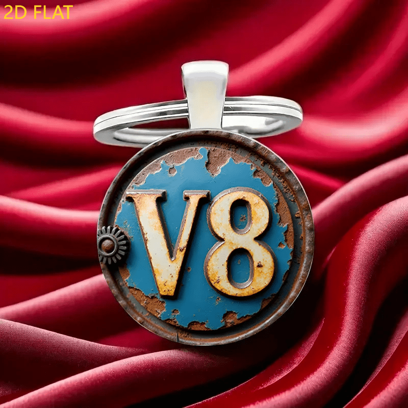 V8 Logo And Worn Texture Keychain 2d Alloy Keychain Car Accessories Keychain Halloween Christmas Easter Gifts For Parents