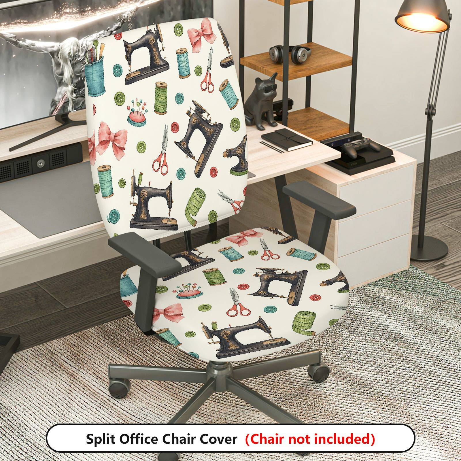 TEMU 2pcs Sewing Vintage Pattern Decorative Elastic Chair Cover (without Chair), Craft-themed Rotating Table And Chair Protective Cover, Removable
